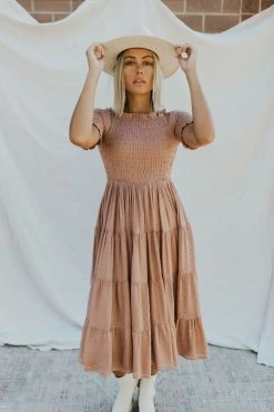 Henly Marlene Swiss Dot Midi In Mauve Dresses