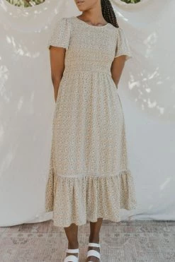 Henly Gardenia Smocked Midi In Yellow Dresses