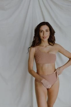 Henly Swim Oasis Textured One Shoulder Bikini In Copper