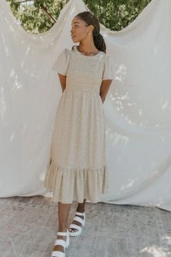 Henly Gardenia Smocked Midi In Yellow Dresses