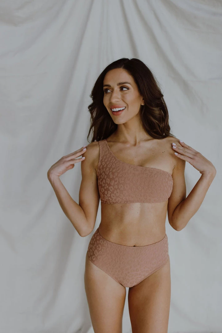 Henly Swim Oasis Textured One Shoulder Bikini In Copper