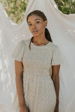 Henly Gardenia Smocked Midi In Yellow Dresses