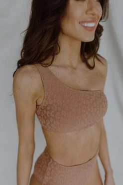 Henly Swim Oasis Textured One Shoulder Bikini In Copper