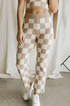 Henly *Checkmate Sweater Pants In Taupe SALE