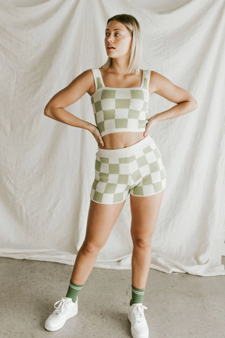 Henly Checkmate Sweater Crop In Pistachio SETS