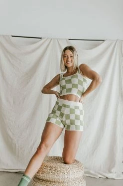 Henly Checkmate Sweater Crop In Pistachio SETS