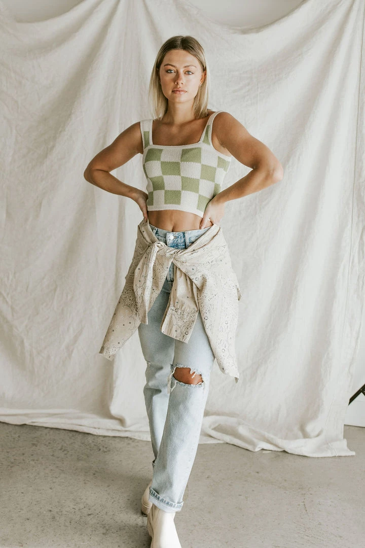 Henly Checkmate Sweater Crop In Pistachio SETS