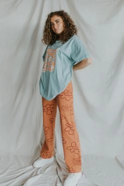 Henly Drive Me Daisy Denim Pants In Deep Peach