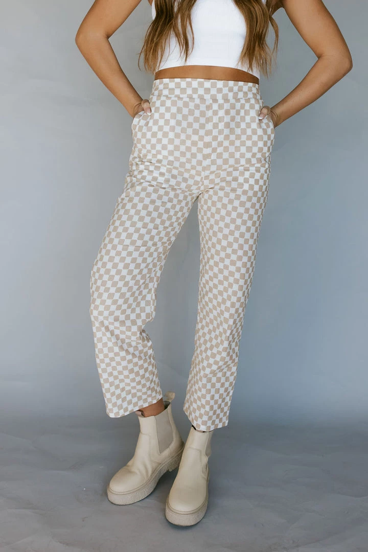 Henly All Checked Out Linen Pants In Oatmeal