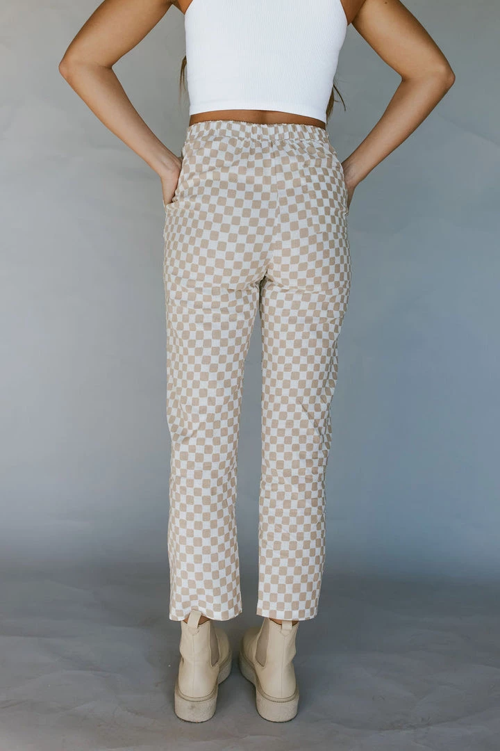 Henly All Checked Out Linen Pants In Oatmeal