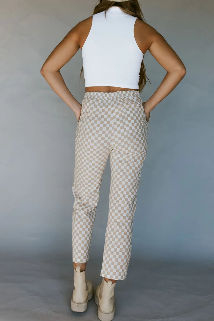 Henly All Checked Out Linen Pants In Oatmeal