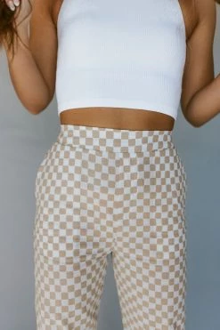 Henly All Checked Out Linen Pants In Oatmeal