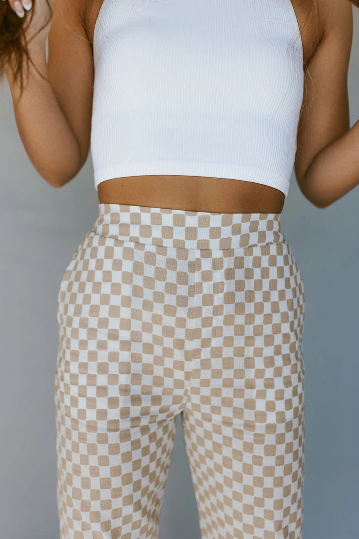 Henly All Checked Out Linen Pants In Oatmeal