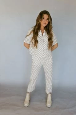 Henly All Checked Out Linen Blouse In Oatmeal Tops