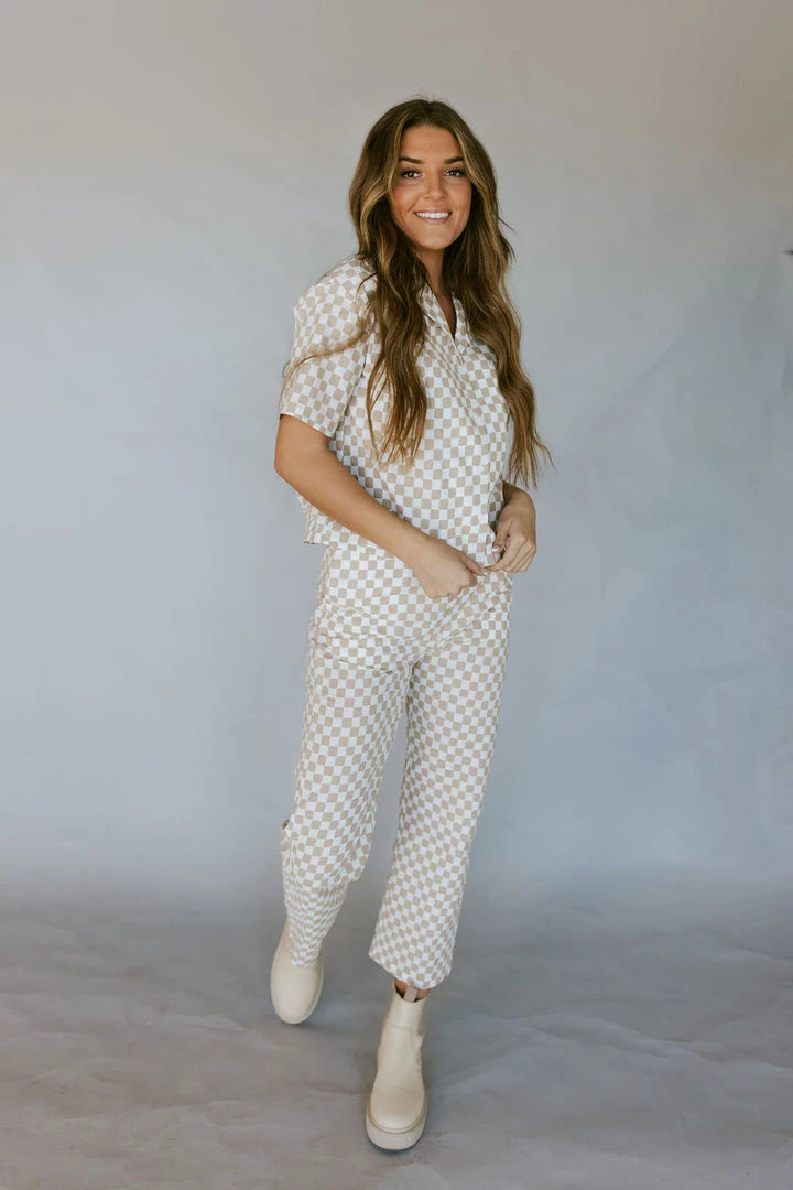 Henly All Checked Out Linen Pants In Oatmeal