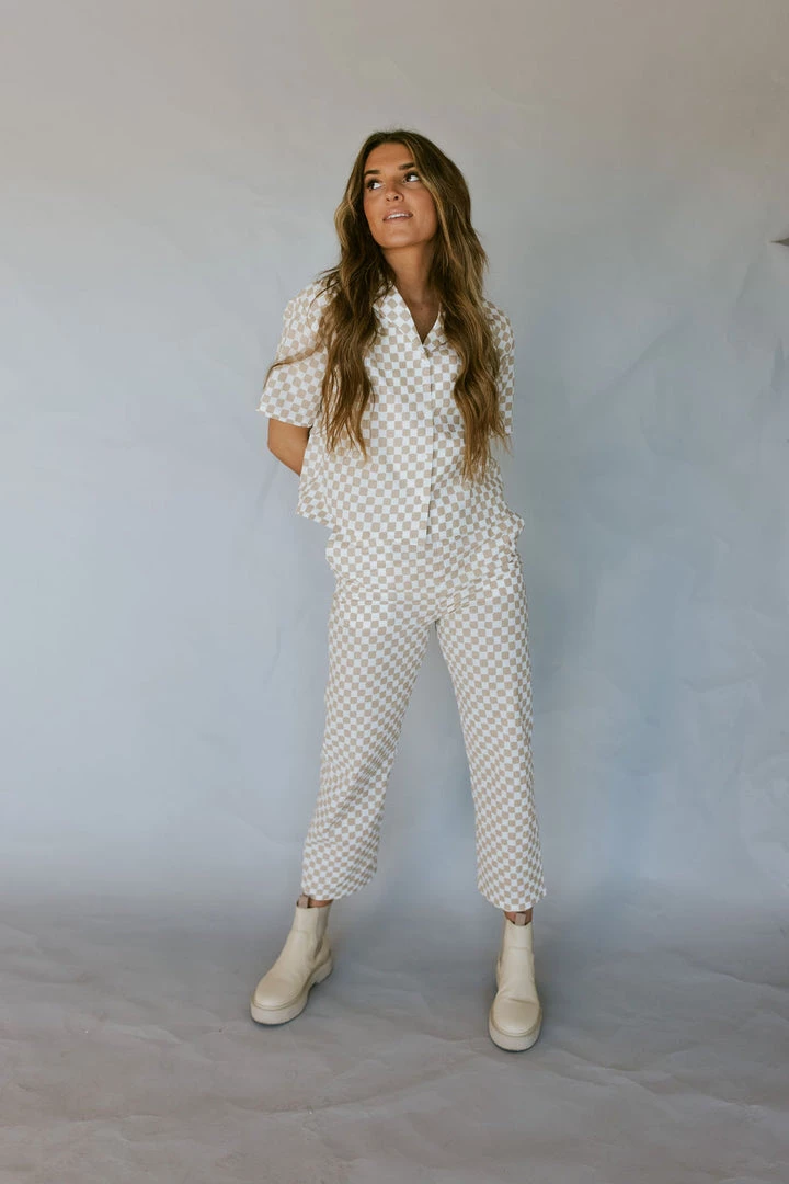 Henly All Checked Out Linen Pants In Oatmeal