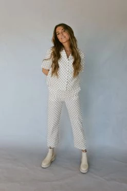 Henly All Checked Out Linen Blouse In Oatmeal Tops