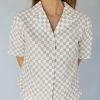 Henly All Checked Out Linen Blouse In Oatmeal Tops