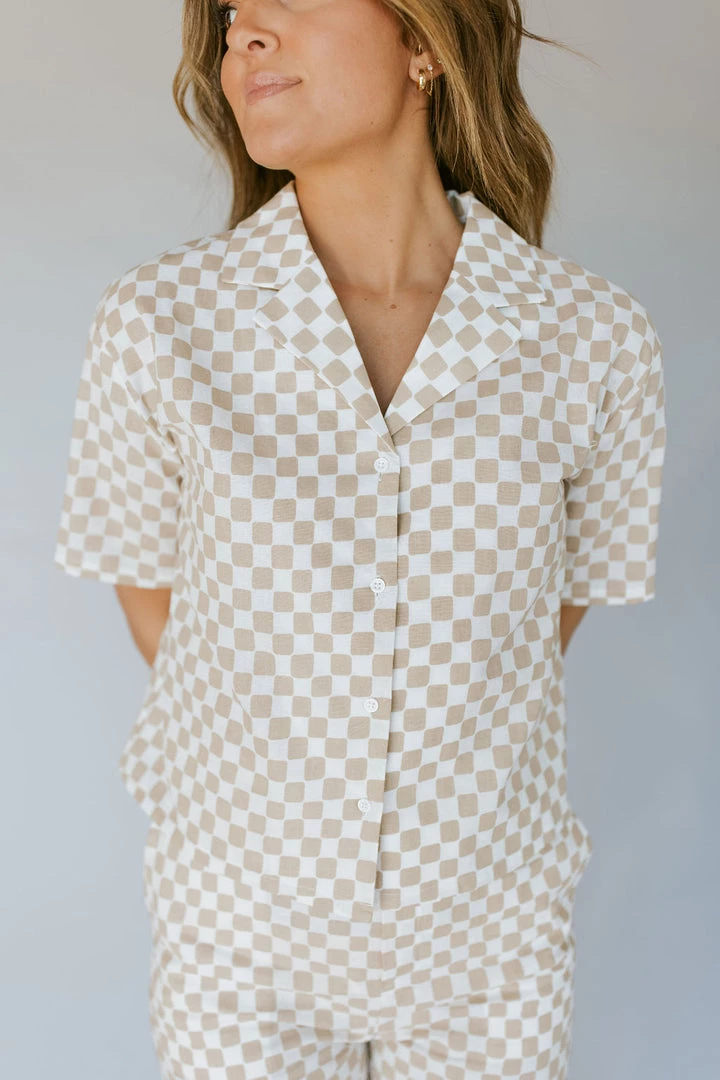Henly All Checked Out Linen Blouse In Oatmeal Tops