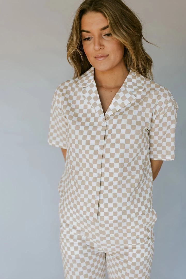 Henly All Checked Out Linen Blouse In Oatmeal Tops