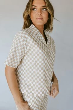 Henly All Checked Out Linen Blouse In Oatmeal Tops
