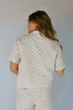 Henly All Checked Out Linen Blouse In Oatmeal Tops
