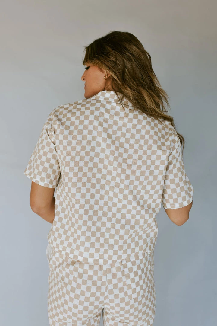 Henly All Checked Out Linen Blouse In Oatmeal Tops