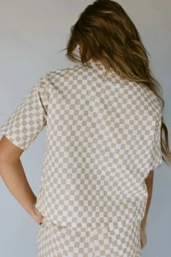 Henly All Checked Out Linen Blouse In Oatmeal Tops
