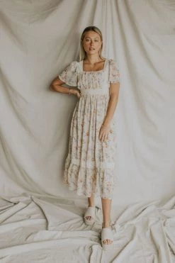 Henly New Romantics Lace Midi In Cream Dresses