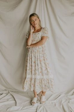Henly New Romantics Lace Midi In Cream Dresses