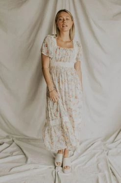 Henly New Romantics Lace Midi In Cream Dresses
