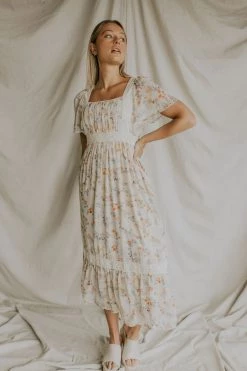 Henly New Romantics Lace Midi In Cream Dresses