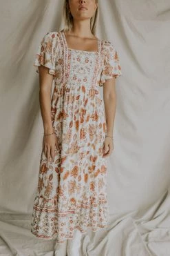 Henly Rising Sun Lace Midi In Amber Dresses
