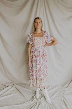 Henly Rising Sun Lace Midi In Fuchsia Dresses