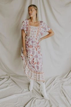 Henly Rising Sun Lace Midi In Fuchsia Dresses