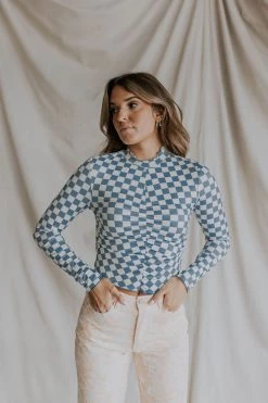 Henly *Chill Pill Checkered Top In Blue SALE