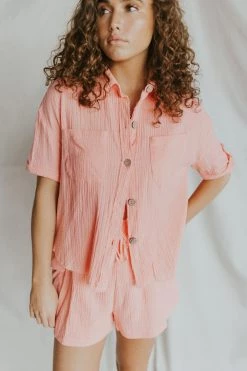 Henly No Doubt Gauze Button Down In Bubblegum