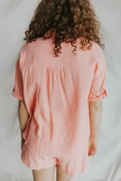 Henly No Doubt Gauze Button Down In Bubblegum