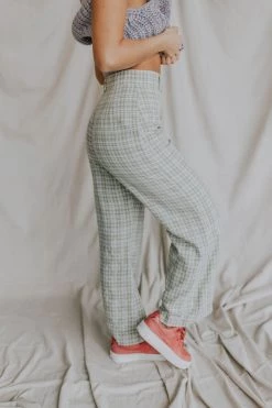 Henly Amy Plaid Pants In Pistachio Pants/Shorts