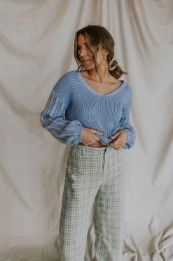 Henly Sweaters Free People When It Rains V Neck Sweater In Cornflower