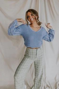 Henly Sweaters Free People When It Rains V Neck Sweater In Cornflower