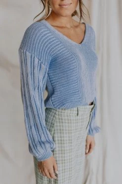 Henly Sweaters Free People When It Rains V Neck Sweater In Cornflower