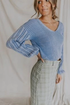 Henly Sweaters Free People When It Rains V Neck Sweater In Cornflower