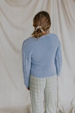 Henly Sweaters Free People When It Rains V Neck Sweater In Cornflower