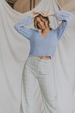 Henly Sweaters Free People When It Rains V Neck Sweater In Cornflower