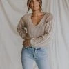 Henly Free People When It Rains V Neck Sweater In Toast Combo