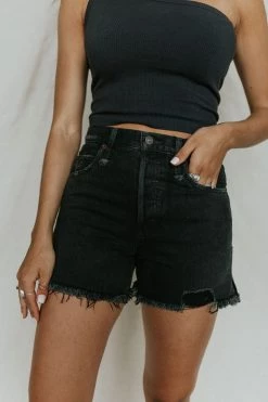 Henly Free People Makai Cut Off In Washed Black Denim