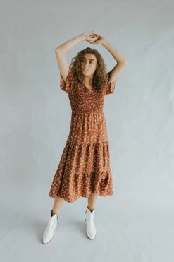 Henly Dresses Florence Smocked Midi In Rust
