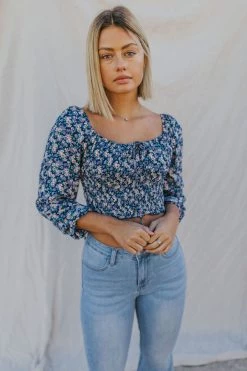Henly *Kelly K Floral Crop In Navy SALE