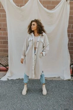 Henly Free People Long Ruby Jacket In Stone Jackets/Shackets/Blazers